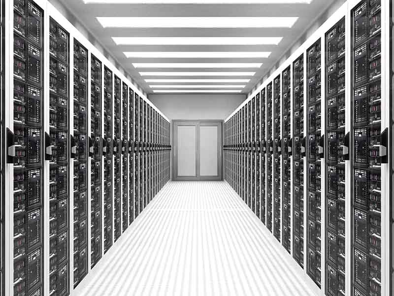 Interior view of a data centre server room