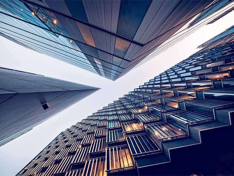 View from ground level at the financial district in the City of London