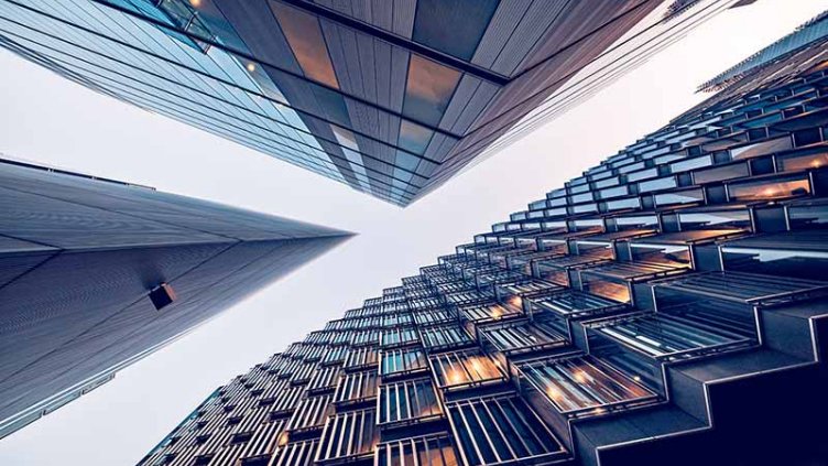 View from ground level at the financial district in the City of London