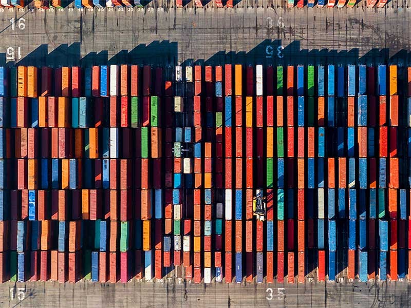 Aerial view of shipping containers in Industrial unit