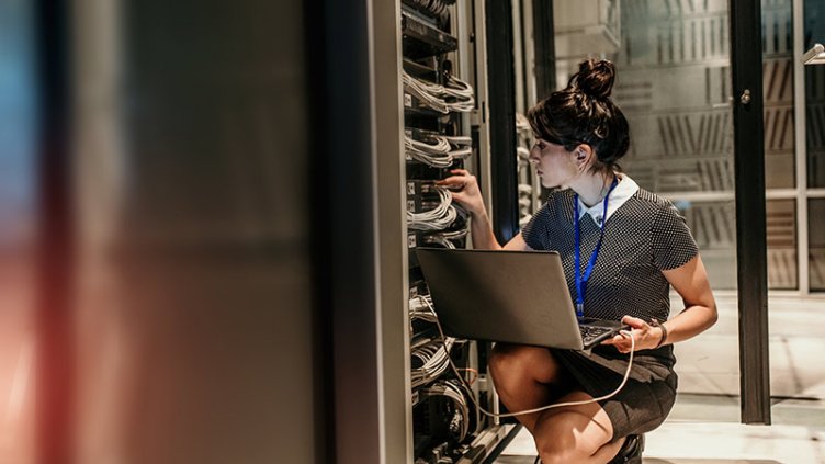 a women is checking server